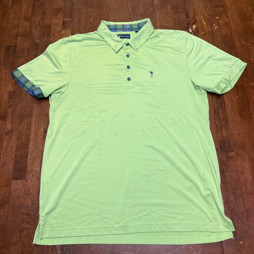 William Murray Polo Shirt Mens Large Green Tartan‎ Plaid Trim Performance Golf